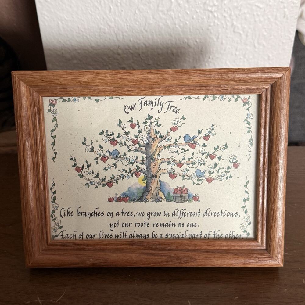 Framed "Our Family Tree" Wood Wall Plaque Hanging Decorative 8x6 Brown